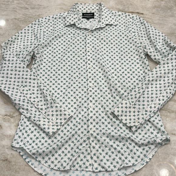 Bonobos | Tech Performance Button-Up Shirt | White‎ & Green Starfish | Medium - Picture 1 of 12